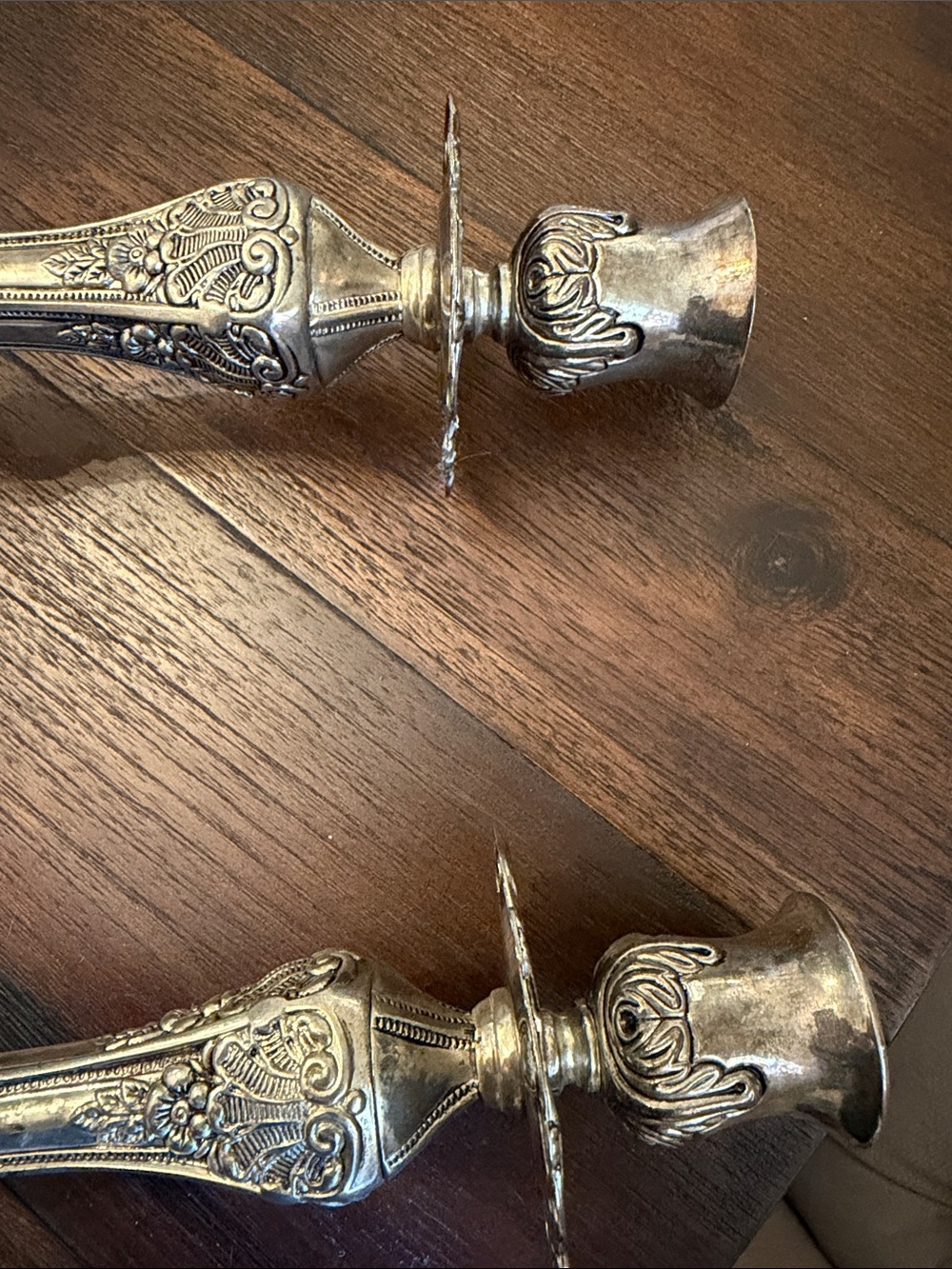 European style Godinger Ornate Silver-Tone Decorative Candle Holders - Pair - Picture 4 of 5